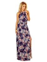 Dámské maxi šaty s vzorem  za krkem a rozparkem model 21371139 - numoco