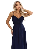 maxi šaty na ramínka s výstřihem do V – tmavě modré model 22269162 - numoco basic