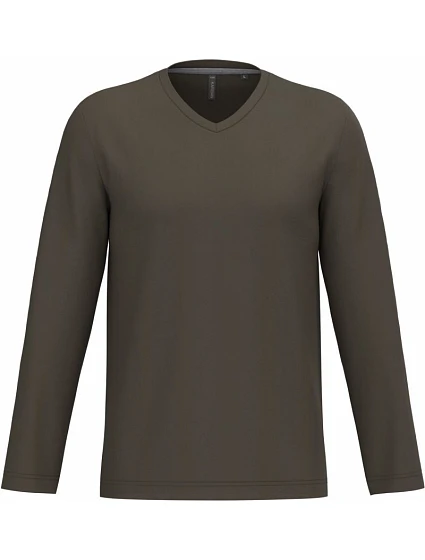 Kariban K 358 Pánské tričko do V s dl. rukávem 20.K358 dark khaki Kariban K 358 Pánské tričko do V s dl. rukávem 20.K358 dark khaki