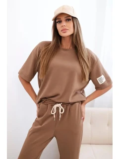 Dámský viskózový komplet s krátkým rukávem a nohavicemi velbloud