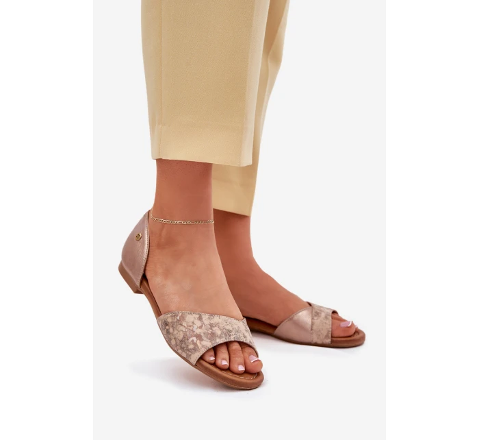 Dámské Kožené Sandály Na Ploché Podpatky Maciejka 06947-25 Zlaté