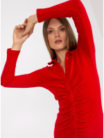 Základní červené žebrované šaty s knoflíky RUE PARIS