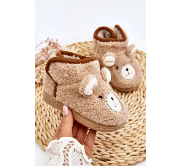 Dětské zateplené pantofle s medvídkem, béžová Eberra Dětské zateplené pantofle s medvídkem, béžová Eberra