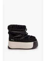 Kožené Dámské Sněhule Na Silné Podešvi S Kožešinou Big Star Černé Kožené Dámské Sněhule Na Silné Podešvi S Kožešinou Big Star Černé