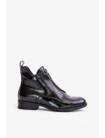 Lakované Nízké Dámské Kotníkové Boty Na Plochém Podpatku Zateplené Černé S.Barski Černé Lakované Nízké Dámské Kotníkové Boty Na Plochém Podpatku Zateplené Černé S.Barski Černé