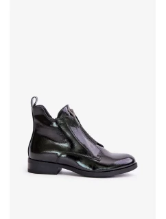 Lakované Nízké Dámské Kotníkové Boty Na Plochém Podpatku Zateplené Černé S.Barski Černé