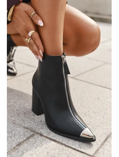 Dámské kotníkové boty na sloupkovém podpatku s ozdobným zipem Wiviane – černé