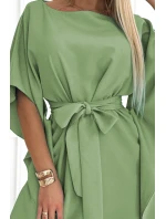 Dámské šaty se zavazováním v pase SOFIA 287-27 Olivová - Numoco