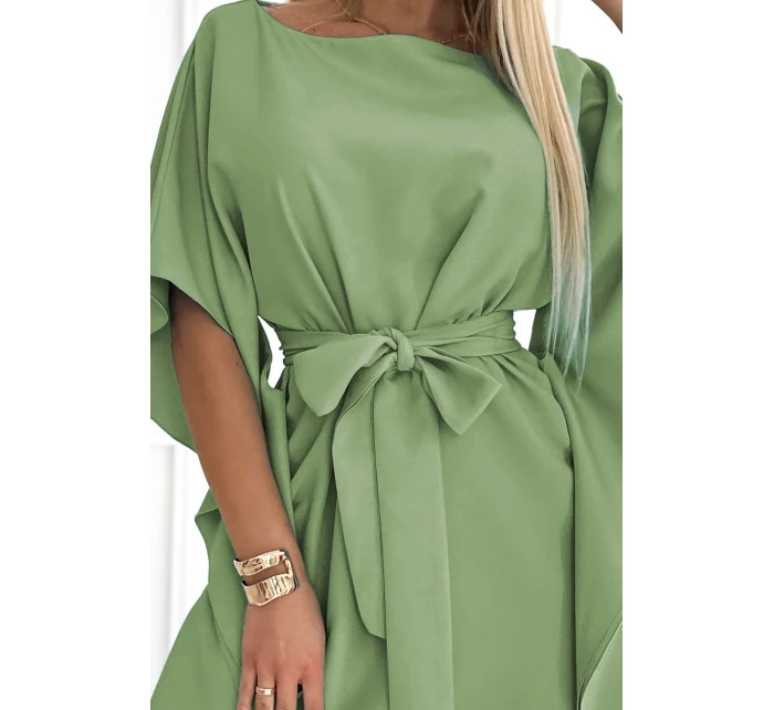 Dámské šaty se zavazováním v pase SOFIA 287-27 Olivová - Numoco