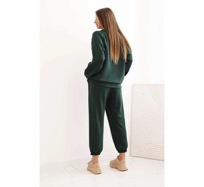 Dámský set máslový s volnou mikinou a kalhotami s nápisem LOVE tmavě zelený