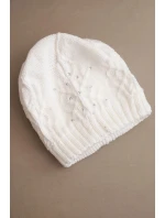 Dámská zimní čepice z vlny a ozdobným pletením s perličkami K470 bílá Dámská zimní čepice z vlny a ozdobným pletením s perličkami K470 bílá