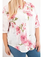 Dámská bavlněná halenka Plus Size s výstřihem do V s květinovým vzorem bílá