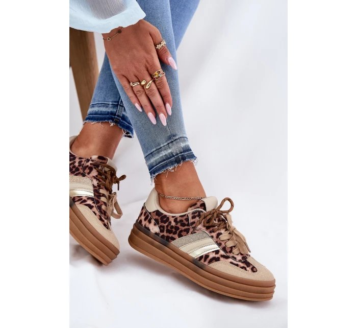 Dámské Tenisky Na Platformě S Dvojitým Šněrováním Leopardí Béžové Niteria Dámské Tenisky Na Platformě S Dvojitým Šněrováním Leopardí Béžové Niteria