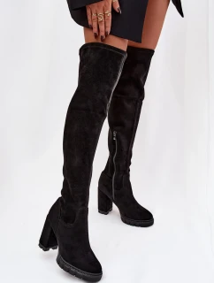 Dámské kozačky nad koleno na  semišová černá model 21757635 - Boto