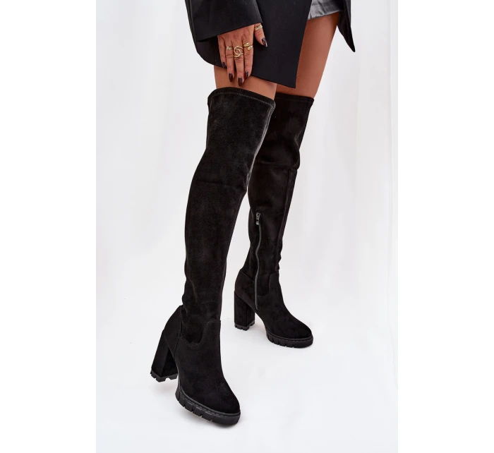 Dámské kozačky nad koleno na  semišová černá model 21757635 - Boto
