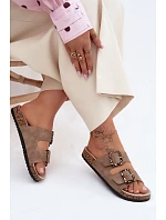 Dámské pantofle s korkovou podrážkou s přezkami s hadím vzorem Béžové Melia