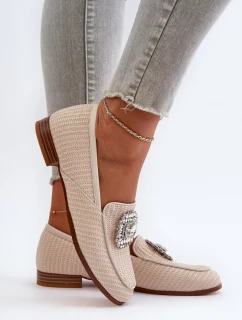 Dámské mokasíny na plochém podpatku s broží Béžová D&A