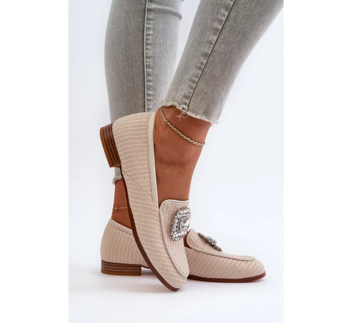 Dámské mokasíny na plochém podpatku s broží Béžová D&A Dámské mokasíny na plochém podpatku s broží Béžová D&A