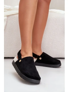 Dámské Pantofle Na Platformě Zateplené Kožíškem Typu Beránek Černé Sanilora