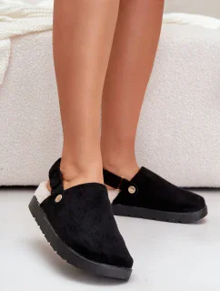 Dámské Pantofle Na Platformě Zateplené Kožíškem Typu Beránek Černé Sanilora