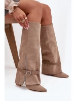 Kozačky na podpatku model 21764620 khaki Step in style - SWEET SHOES Kozačky na podpatku model 21764620 khaki Step in style - SWEET SHOES