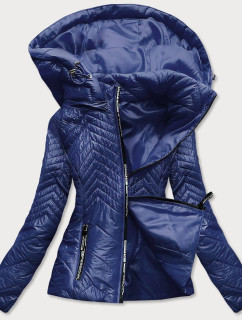 Tmavě modrá krátká dámská prošívaná bunda s kapucí (B9566)