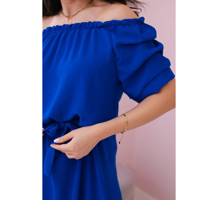 Španělské šaty zavazované v pase chrpově modrá