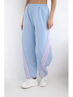 Dámské máslové kalhoty z viskózy s lampasem modré