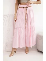 Dámská maxi bavlněná sukně s ažurovou výšivkou a elastickým pasem cukrově růžová