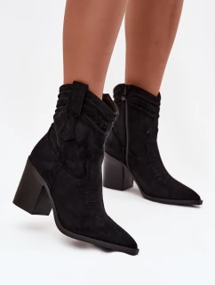 Dámské kožené boty na podpatku v stylu kovbojky černé model 21714314 - Boto