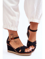 Dámské sandály na klínku QQ-509 Černá s hnědou - Woman Key