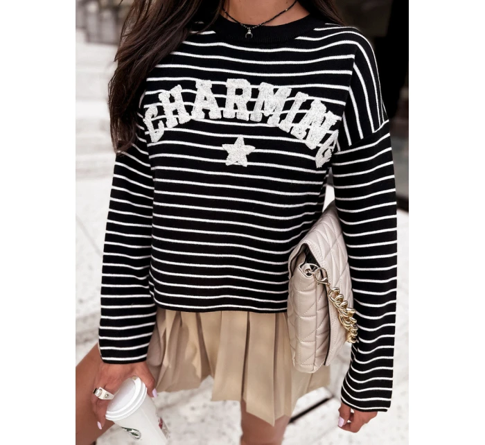 AURORA dámský pruhovaný svetr černý FashionStreet MY2074