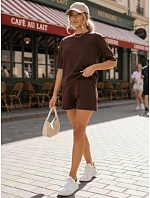 Dámský letní pruhovaný komplet Polský výrobek hnědý FashionStreet AY1172
