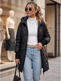 Dlouhá dámská prošívaná černá přechodová bunda FashionStreet TY5865