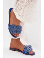 Dámské ploché modré pantofle s ozdobou Grelora