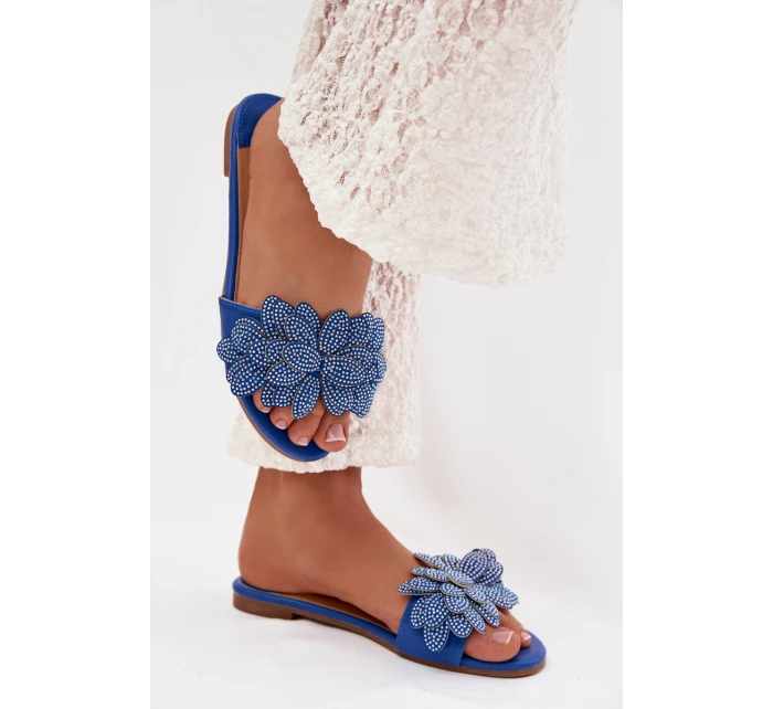 Dámské ploché modré pantofle s ozdobou Grelora