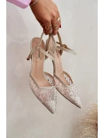 Dámské lodičky s odkrytou patou a ozdobami – zlaté Nanadra Dámské lodičky s odkrytou patou a ozdobami – zlaté Nanadra