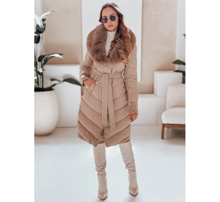Dámská prošívaná zimní bunda s kožešinou FashionStreet camel TY5077 Dámská prošívaná zimní bunda s kožešinou FashionStreet camel TY5077