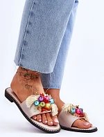 Pantofle s ozdobnými korálky S.Barski KV-2775-47 Nude