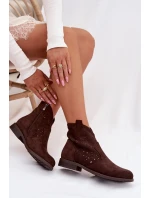 Dámské perforované kotníkové boty na nízkém podpatku S.Barski HY61-8026 Čokoládové Dámské perforované kotníkové boty na nízkém podpatku S.Barski HY61-8026 Čokoládové
