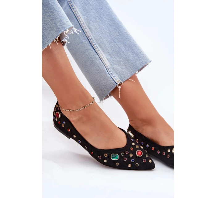 Dámské baleríny zdobené krystalky Valena – černé