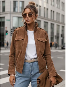 Dámská semišová bunda bomber TY5644 hnědá - FashionStreet