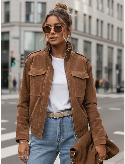 Dámská semišová bunda bomber TY5644  hnědá - FashionStreet