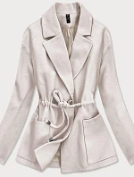 Volný dámský krátký kabát v barvě ecru (2727)