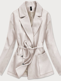 Volný dámský krátký kabát v barvě ecru (2727)