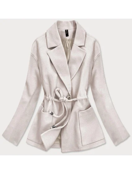 Volný dámský krátký kabát v barvě ecru model 15068433 - ROSSE LINE Volný dámský krátký kabát v barvě ecru model 15068433 - ROSSE LINE