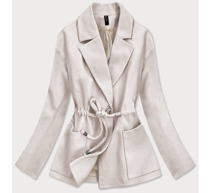 Volný dámský krátký kabát v barvě ecru model 15068433 - ROSSE LINE