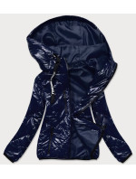 Tmavě modrá prošívaná bunda s kapucí (B9768)