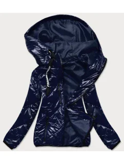 Tmavě modrá prošívaná bunda s kapucí (B9768)