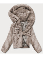 Krátká béžová dámská kožešinová bunda (B8050-12)